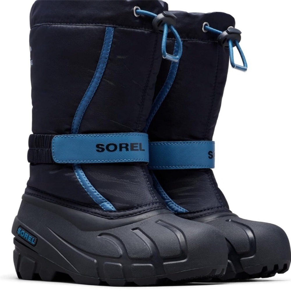 Sorel Flurry Kids Black and Blue Waterproof Insulated Snow Boots 6 NEW